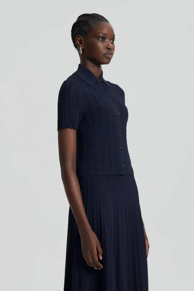 Tops PLEAT LACE SHIRT NAVY Scanlan Theodore Women Tops PLEAT LACE SHIRT NAVY Scanlan Theodore Women