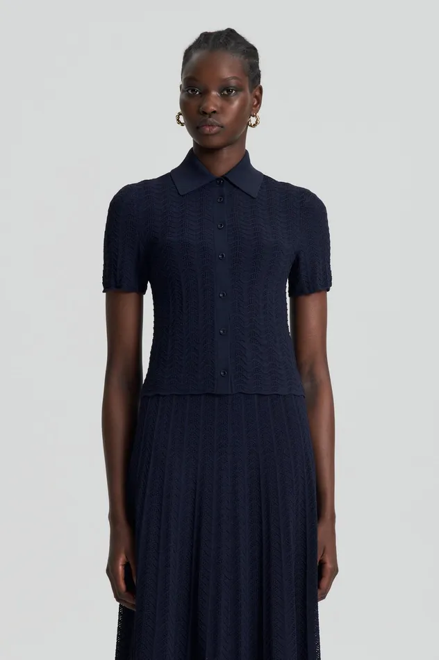 Tops PLEAT LACE SHIRT NAVY Scanlan Theodore Women Tops PLEAT LACE SHIRT NAVY Scanlan Theodore Women