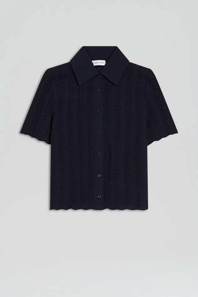 Tops PLEAT LACE SHIRT NAVY Scanlan Theodore Women Tops PLEAT LACE SHIRT NAVY Scanlan Theodore Women