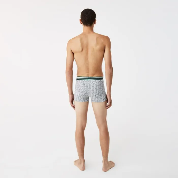 Underwear and Socks Men Lacoste Mens Striped Waist Stretch Cotton Trunk 3Pack Grey Chine White Navy Blue Tya