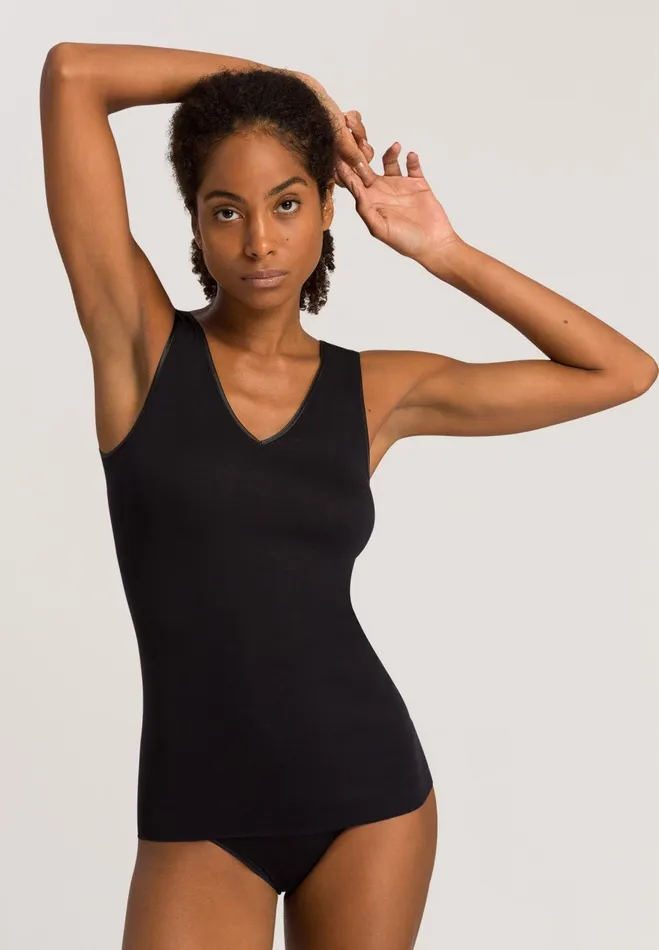 VNeck Cotton Tank Top Black Women HANRO Tank Tops