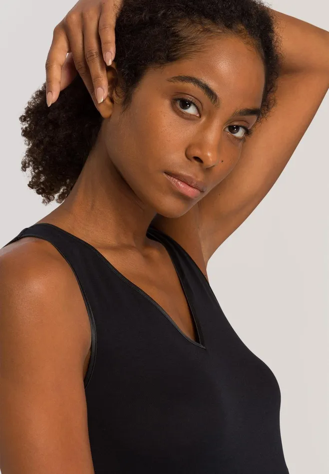 VNeck Cotton Tank Top Black Women HANRO Tank Tops