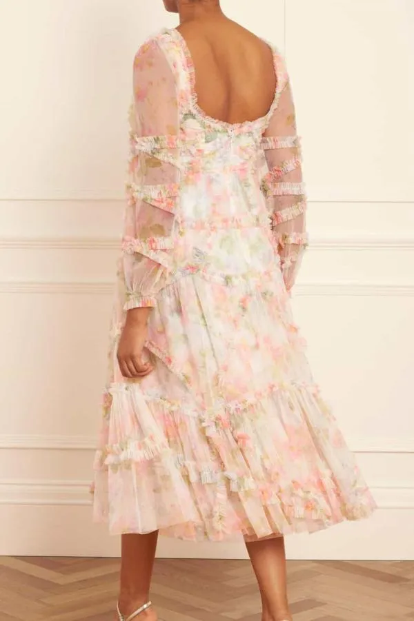 WeddingKIDSWomen Needle and Thread Immortal Rose Maeve Long Sleeve Ballerina Dress Multi