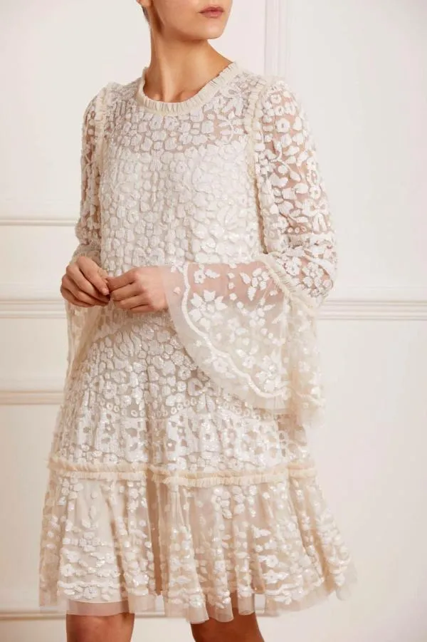 WeddingWomen Needle and Thread Annie Sequin Tiered Mini Dress Champagne