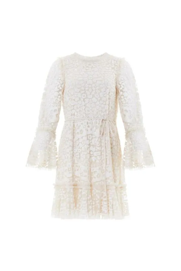 WeddingWomen Needle and Thread Annie Sequin Tiered Mini Dress Champagne