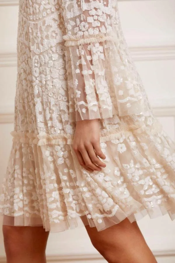 WeddingWomen Needle and Thread Annie Sequin Tiered Mini Dress Champagne
