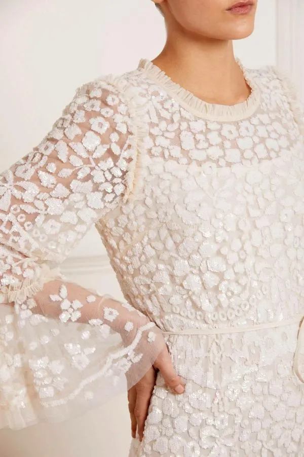 WeddingWomen Needle and Thread Annie Sequin Tiered Mini Dress Champagne