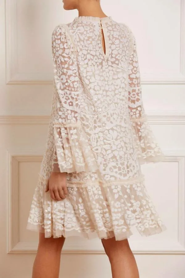 WeddingWomen Needle and Thread Annie Sequin Tiered Mini Dress Champagne