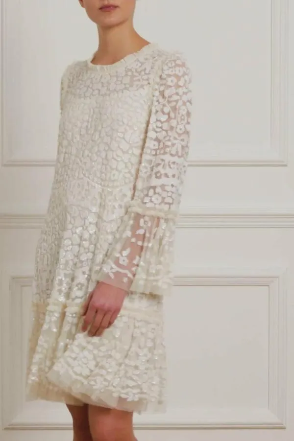 WeddingWomen Needle and Thread Annie Sequin Tiered Mini Dress Champagne