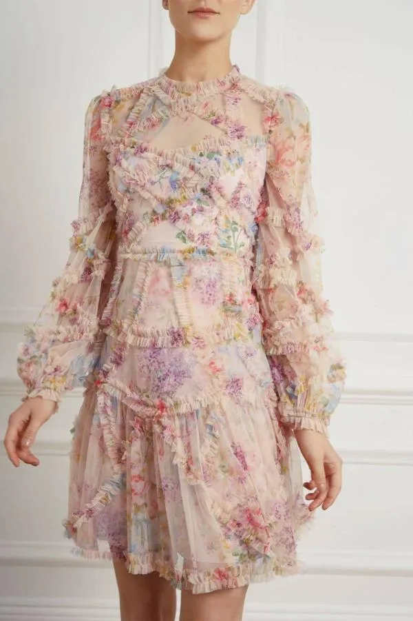 WeddingWomen Needle and Thread Floral Diamond Ruffle Dress Multi