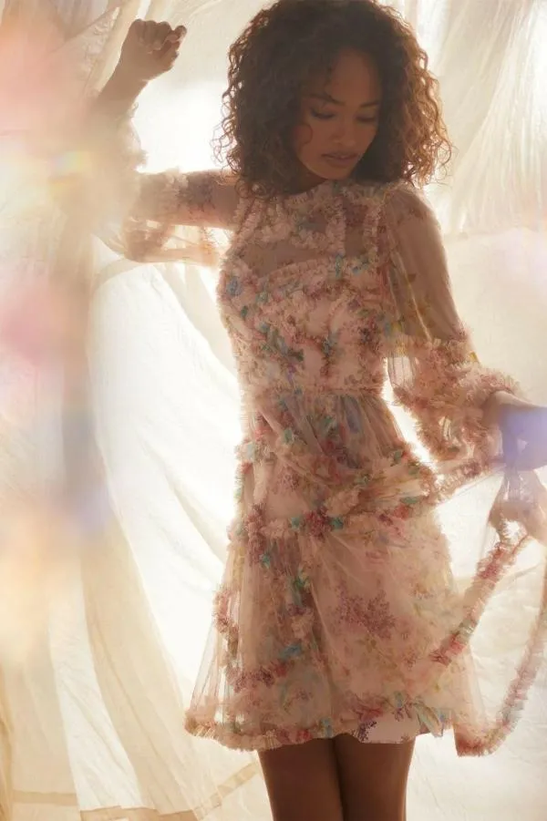 WeddingWomen Needle and Thread Floral Diamond Ruffle Dress Multi