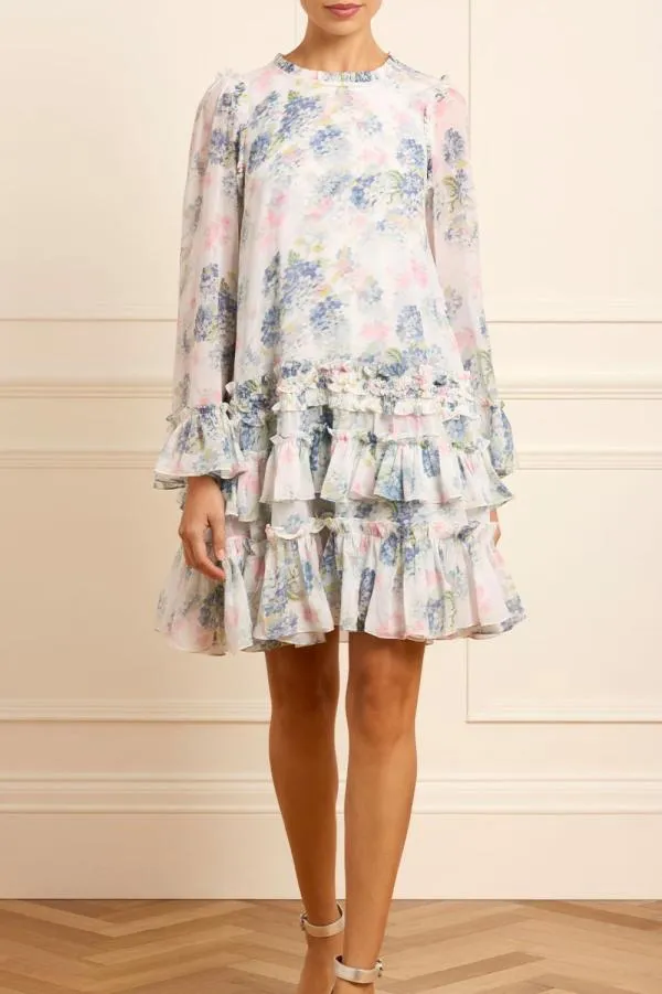 WeddingWomen Needle and Thread Hydrangea Chiffon Round Neck Mini Dress Multi