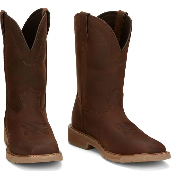 Western Men Justin Boots Buster II 11034 PullOn Work Boot Brown
