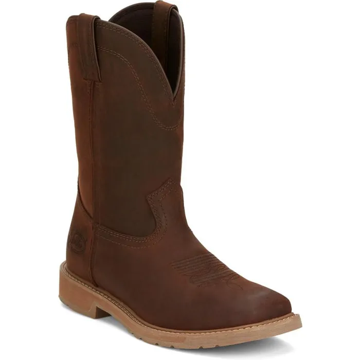 Western Men Justin Boots Buster II 11034 PullOn Work Boot Brown