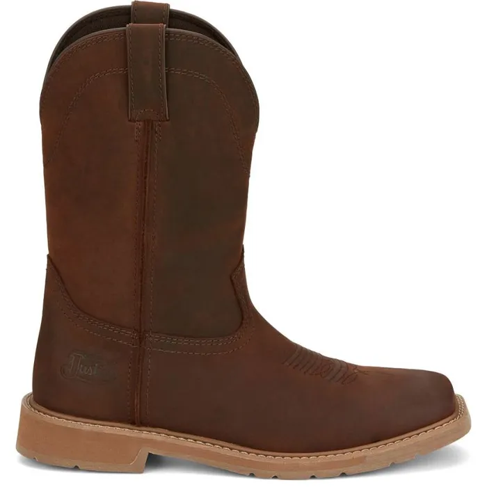 Western Men Justin Boots Buster II 11034 PullOn Work Boot Brown