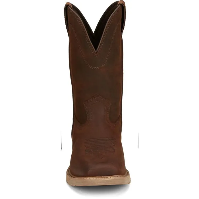 Western Men Justin Boots Buster II 11034 PullOn Work Boot Brown