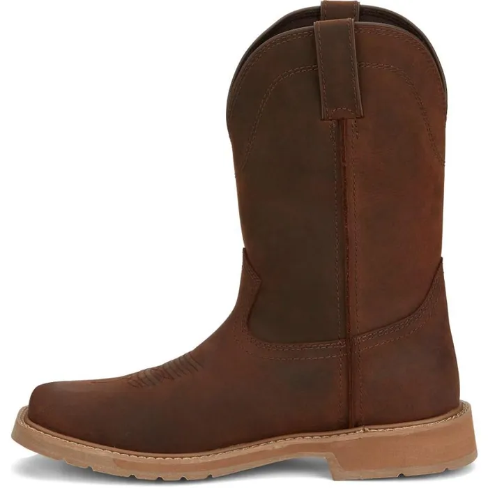 Western Men Justin Boots Buster II 11034 PullOn Work Boot Brown