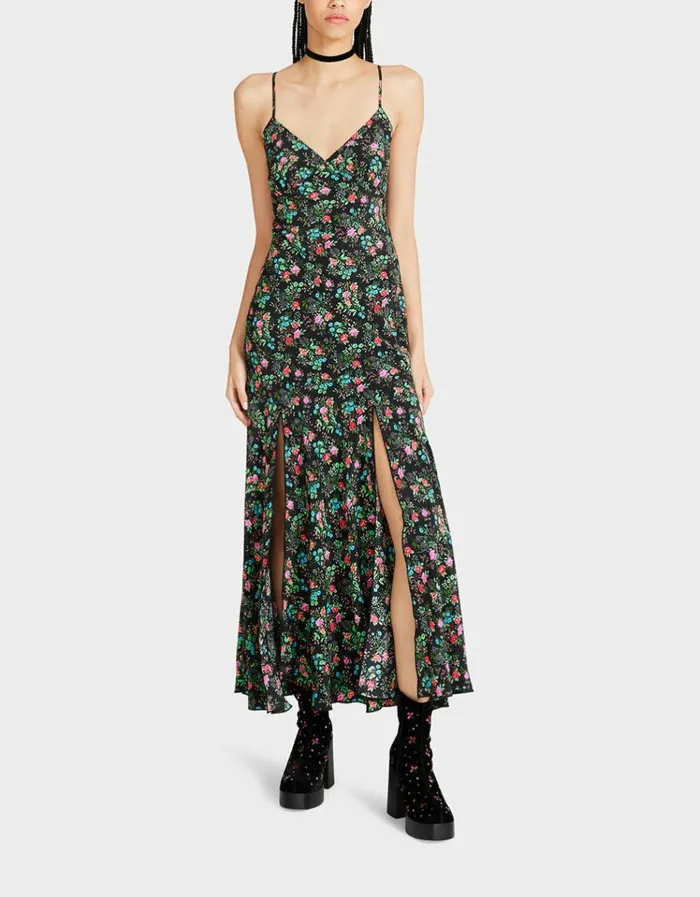 Women ADDISON MIDI DRESS FLORAL BLACK Black Betsey Johnson