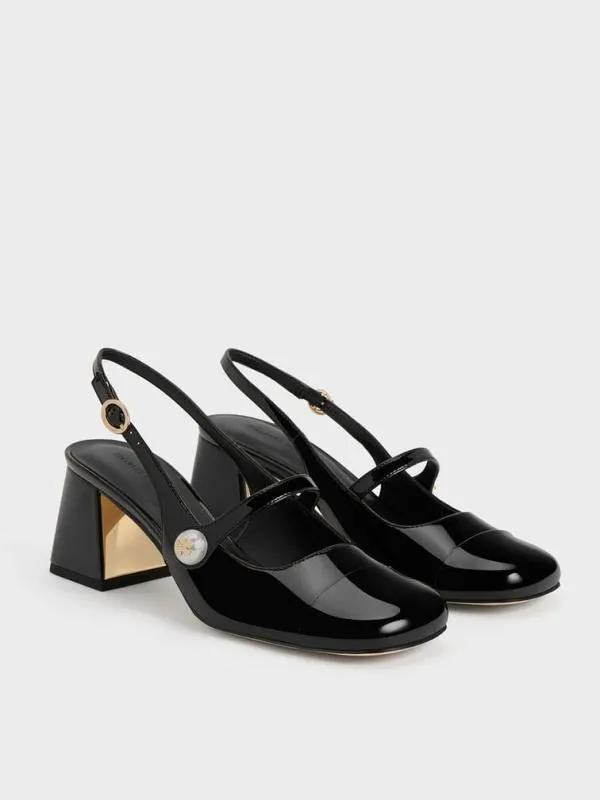 Women Aeryn Patent PearlEmbellished Slingback Pumps 8211 Black Patent CHARLES and KEITH Heels