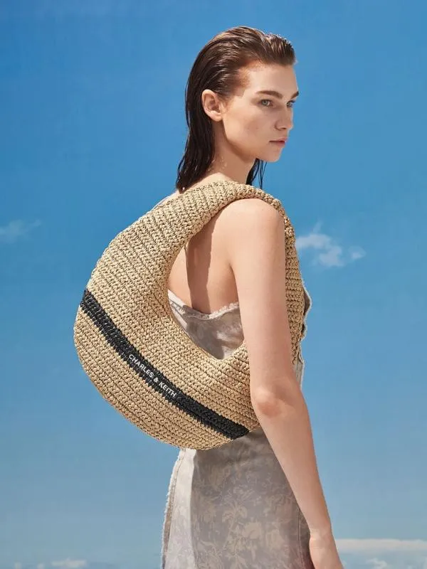 Women Allegra Knitted Slouchy Hobo Bag 8211 Beige CHARLES and KEITH Hobo Bags