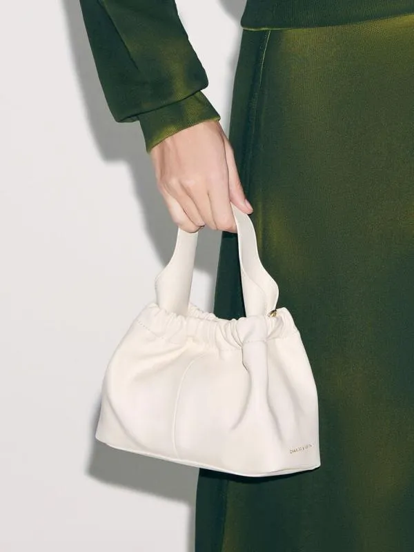 Women Ally Ruched Slouchy ChainHandle Bag 8211 Cream CHARLES and KEITH Slouchy Bags