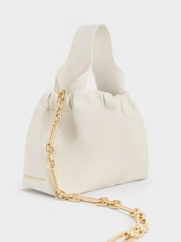 Women Ally Ruched Slouchy ChainHandle Bag 8211 Cream CHARLES and KEITH Slouchy Bags