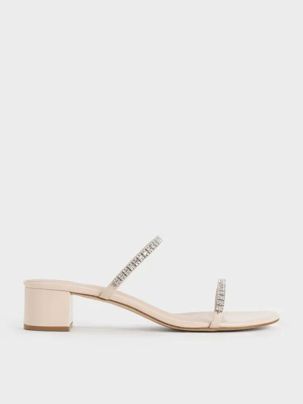 Women Ambrosia GemEmbellished Mules 8211 Cream CHARLES and KEITH Heels