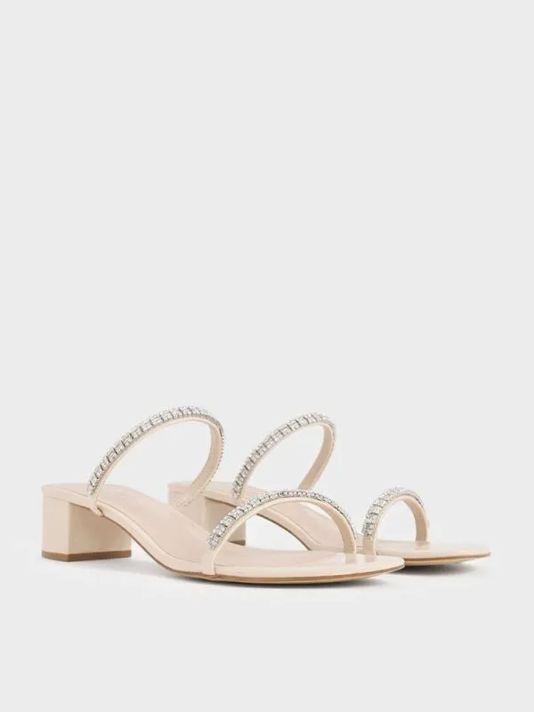 Women Ambrosia GemEmbellished Mules 8211 Cream CHARLES and KEITH Heels