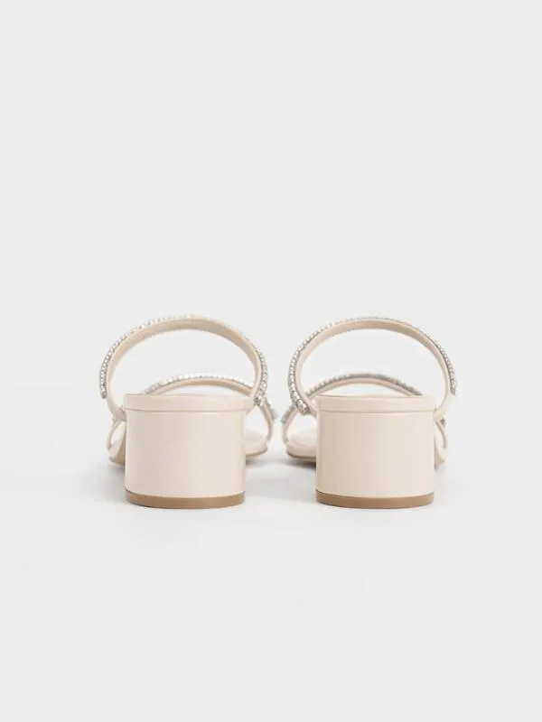 Women Ambrosia GemEmbellished Mules 8211 Cream CHARLES and KEITH Heels