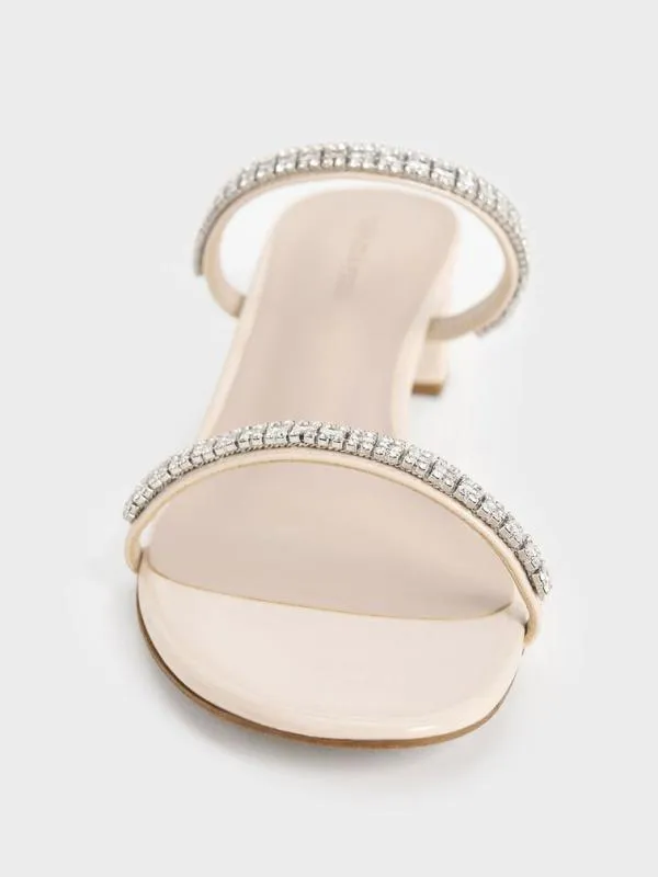Women Ambrosia GemEmbellished Mules 8211 Cream CHARLES and KEITH Heels
