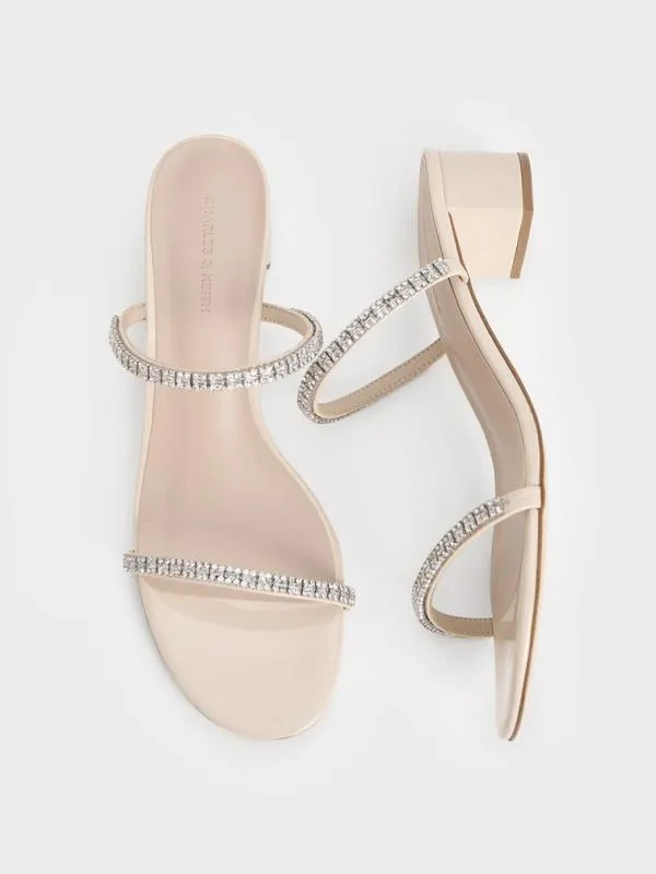 Women Ambrosia GemEmbellished Mules 8211 Cream CHARLES and KEITH Heels