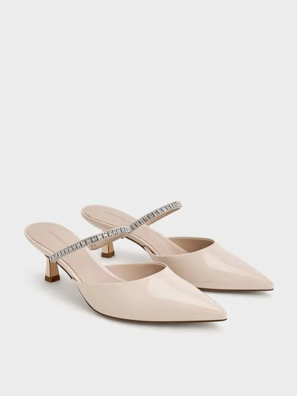 Women Ambrosia GemEmbellished PointedToe Mules 8211 Cream CHARLES and KEITH Heels