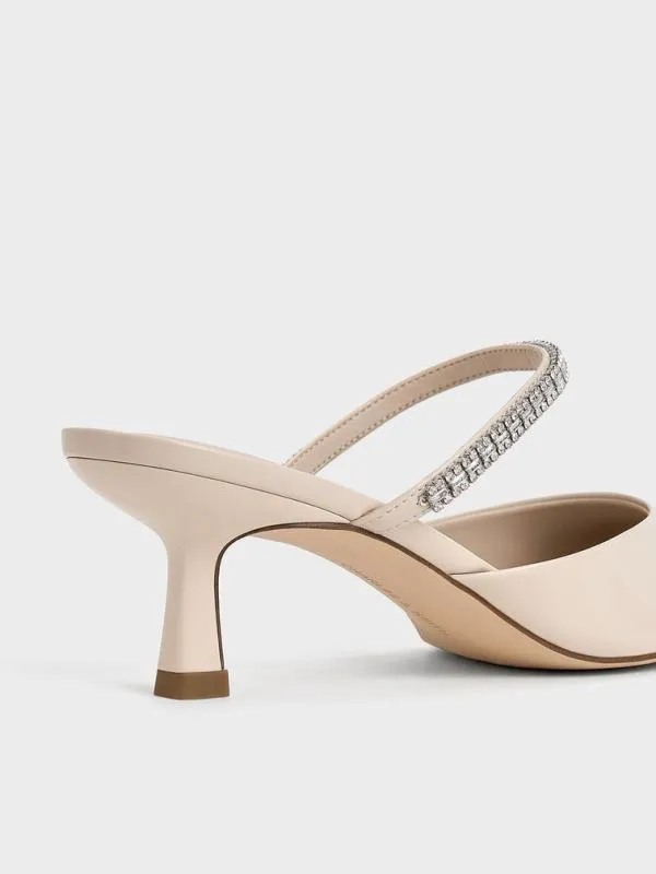 Women Ambrosia GemEmbellished PointedToe Mules 8211 Cream CHARLES and KEITH Heels