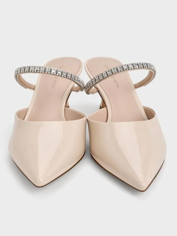 Women Ambrosia GemEmbellished PointedToe Mules 8211 Cream CHARLES and KEITH Heels