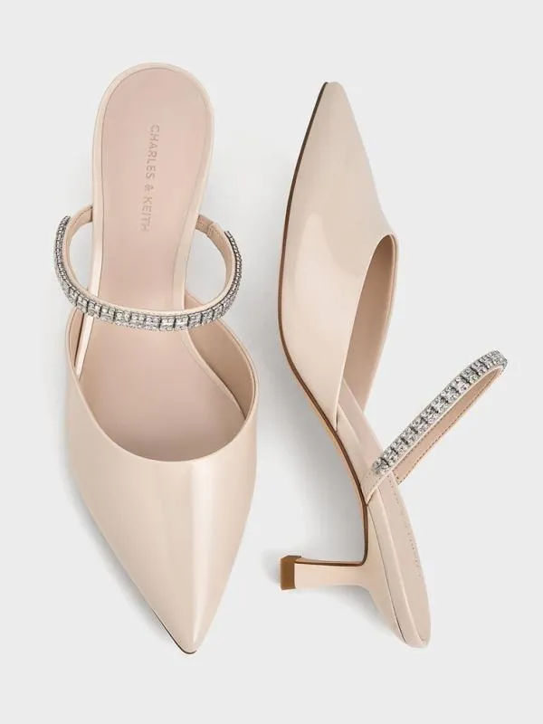 Women Ambrosia GemEmbellished PointedToe Mules 8211 Cream CHARLES and KEITH Heels