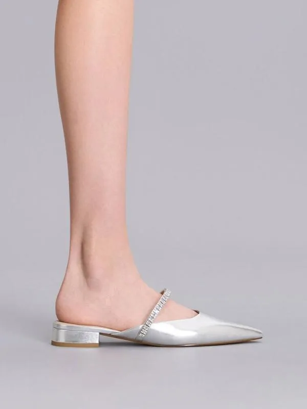 Women Ambrosia GemEmbellished SlipOn Flats 8211 Silver CHARLES and KEITH Mules