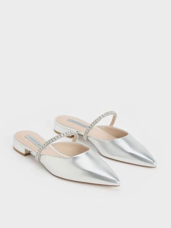 Women Ambrosia GemEmbellished SlipOn Flats 8211 Silver CHARLES and KEITH Mules