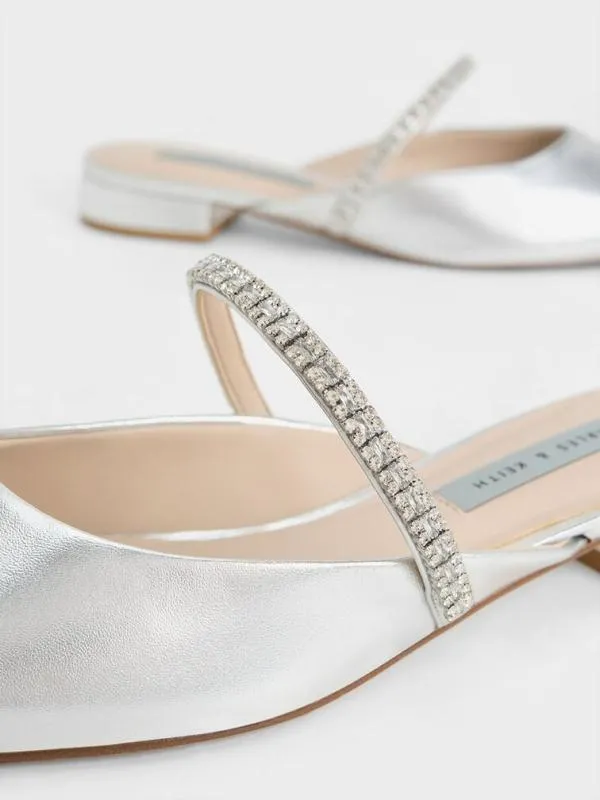 Women Ambrosia GemEmbellished SlipOn Flats 8211 Silver CHARLES and KEITH Mules