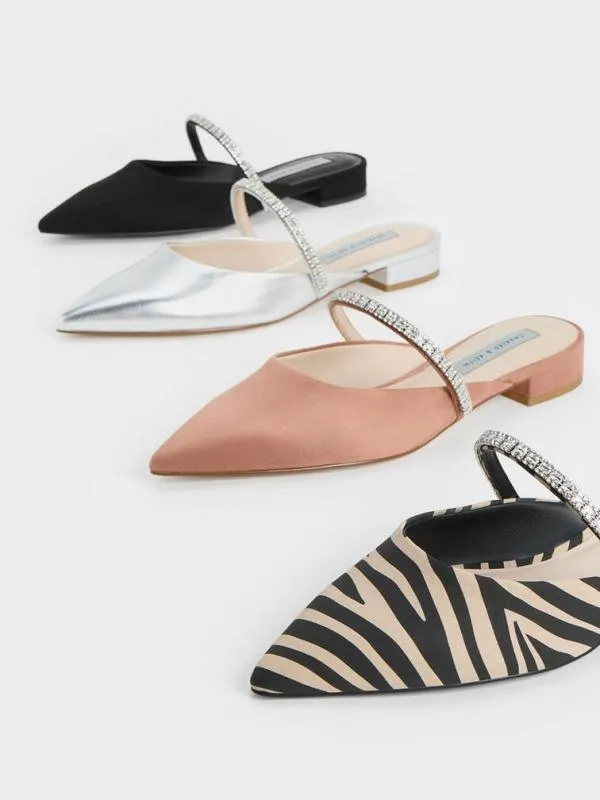 Women Ambrosia GemEmbellished SlipOn Flats 8211 Silver CHARLES and KEITH Mules