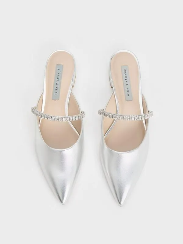 Women Ambrosia GemEmbellished SlipOn Flats 8211 Silver CHARLES and KEITH Mules