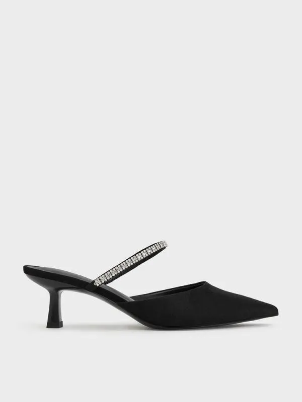 Women Ambrosia Textured GemEmbellished PointedToe Mules 8211 Black Textured CHARLES and KEITH Heels Women Ambrosia Textured GemEmbellished PointedToe Mules 8211 Black Textured CHARLES and KEITH Heels