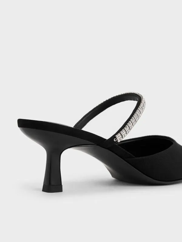 Women Ambrosia Textured GemEmbellished PointedToe Mules 8211 Black Textured CHARLES and KEITH Heels