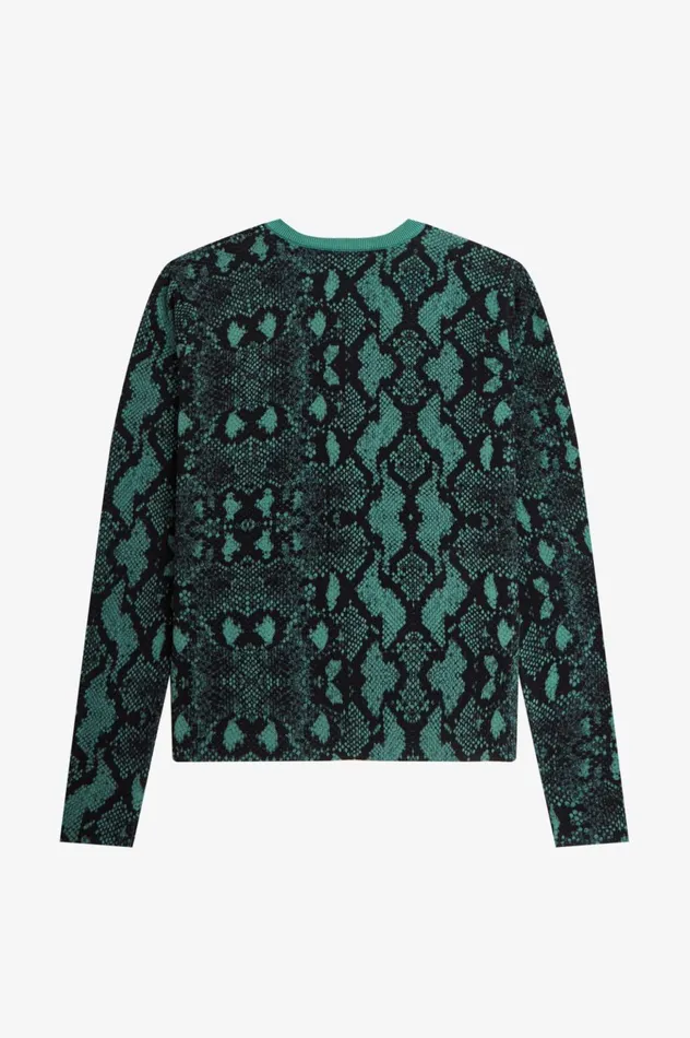 Women Amy Winehouse FoundationSnake Print Cardigan Deep Mint Fred Perry Knitwear