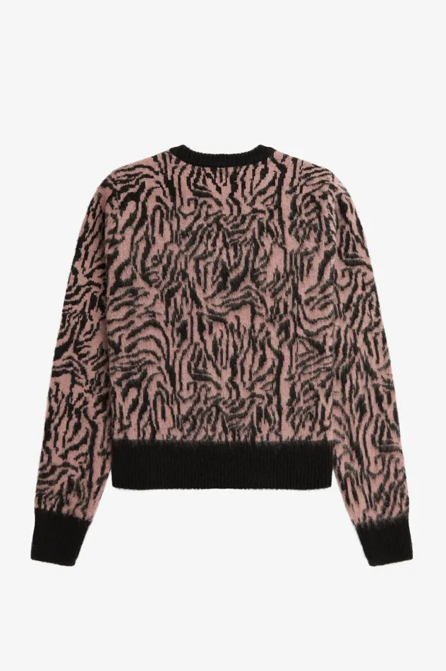 Women Amy Winehouse FoundationZebra Jumper Dusty Rose Pink Fred Perry Knitwear