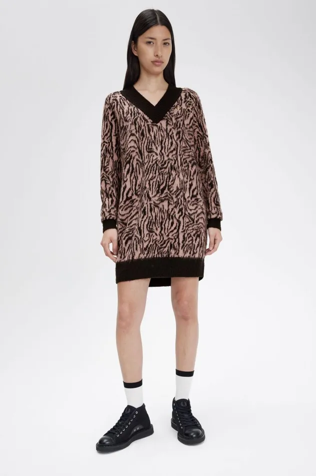 Women Amy Winehouse FoundationZebra Knitted Dress Dusty Rose Pink Fred Perry Dresses Women Amy Winehouse FoundationZebra Knitted Dress Dusty Rose Pink Fred Perry Dresses