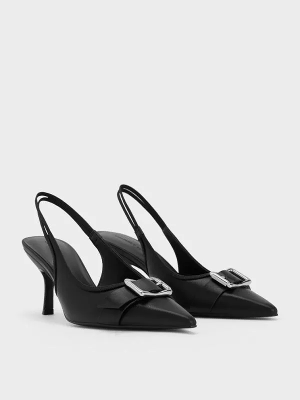Women Anita Buckled PointedToe Slingback Pumps 8211 Black CHARLES and KEITH Heels