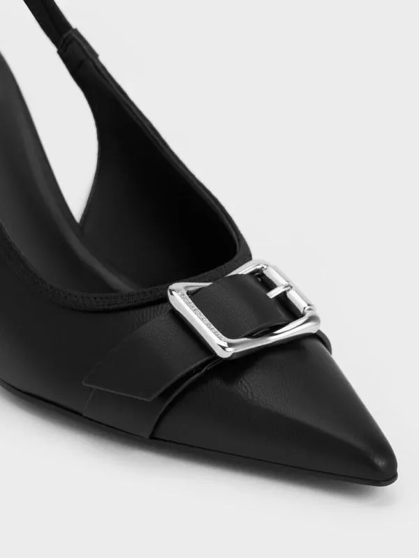 Women Anita Buckled PointedToe Slingback Pumps 8211 Black CHARLES and KEITH Heels