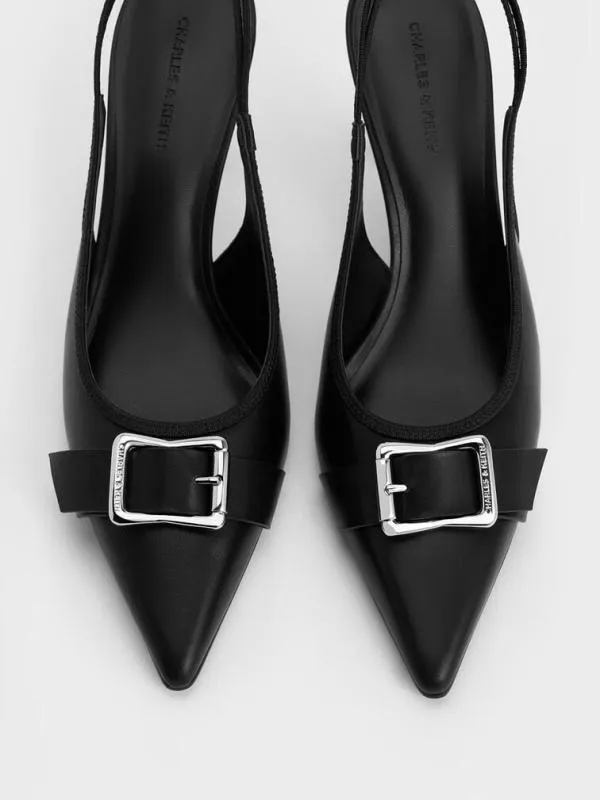 Women Anita Buckled PointedToe Slingback Pumps 8211 Black CHARLES and KEITH Heels