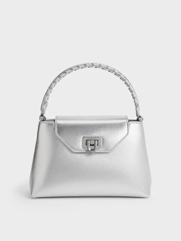 Women Arwen Metallic BraidedStrap Top Handle Bag 8211 Silver CHARLES and KEITH Top Handle Bags Women Arwen Metallic BraidedStrap Top Handle Bag 8211 Silver CHARLES and KEITH Top Handle Bags