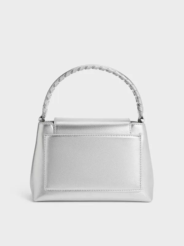Women Arwen Metallic BraidedStrap Top Handle Bag 8211 Silver CHARLES and KEITH Top Handle Bags